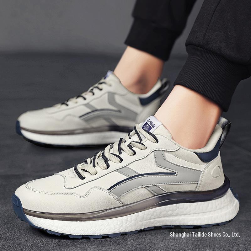 Genuine Leather Men's & Women's Trendy Sneakers - Size 45, Versatile for Autumn & Winter