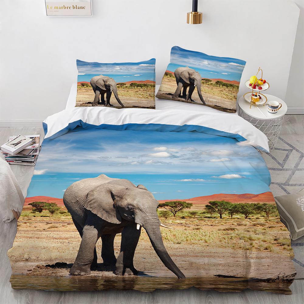 Small Elephant Duvet Cover Set 3D Print Cute Kawaii Wild Animals King Queen Size for Kids Teens Adults Animal Lover Bedding Set