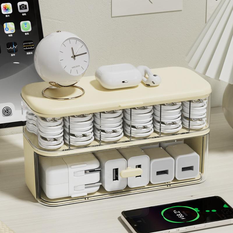 Transparent Desktop Cable Organizer Box with Lid Cord & Charger Storage Solution,No Power Needed,Compact Design for Home Storage