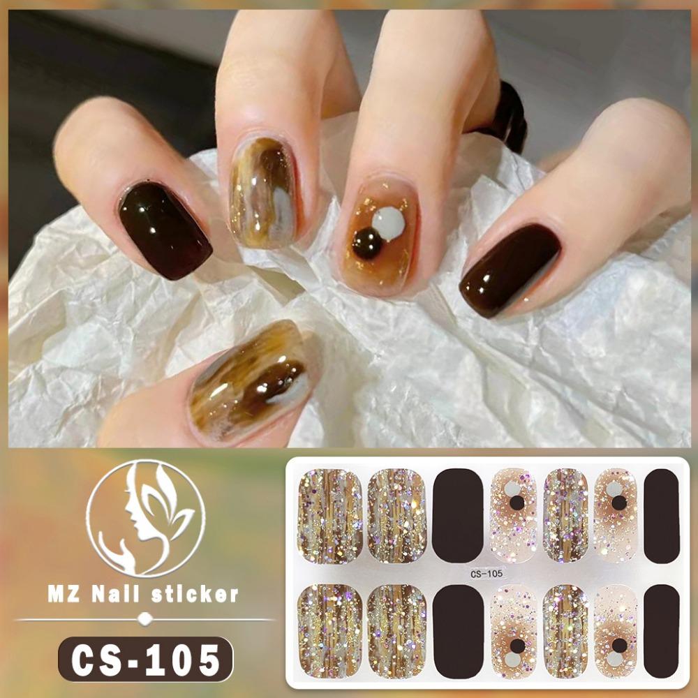 New type of bake-free gel nail polish film, full sticker, plaid spring and summer flower nail art film, nail film, waterproof paper patch