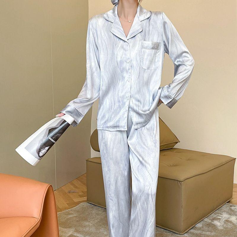 [Glazed] gradual change pajamas women's long-sleeved trousers ice silk pajamas women's comfortable and fashionable loose soft light soft silk