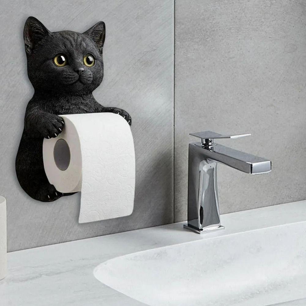 Simple Installation Cat Toilet Paper Holder 3D Cat Shape Hanging Paper Towel Stand Home Use