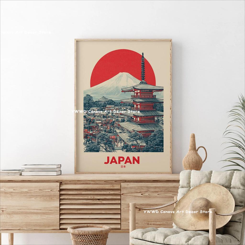 Tokyo Street Cherry Blossom Tourism Canvas Print Poster Japan Mount Fuji Sunrise Landscape Pagoda Wall Art Poster for Home Decor