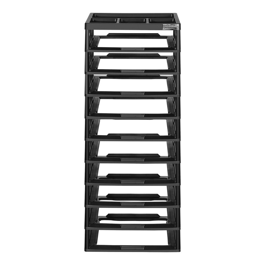 Plastic Storage Organizer 10-Tier Large Capacity with Organizer Top Black Frame