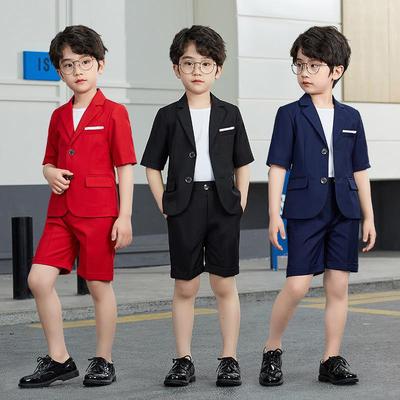 Casual Zomer Blazer & T-shirt Set voor Peuterjongens - Effen Kleur Korte Mouw Outfit voor Kleine Bloemenjongens