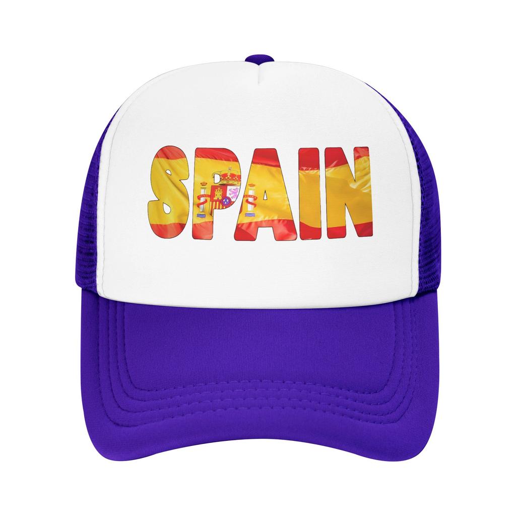SPAIN Flag Sun Hats Trendy FeUnisex Unisex Mesh Trucker Hat Breathable Print Outdoor Gym Snapback Cap Gift Idea