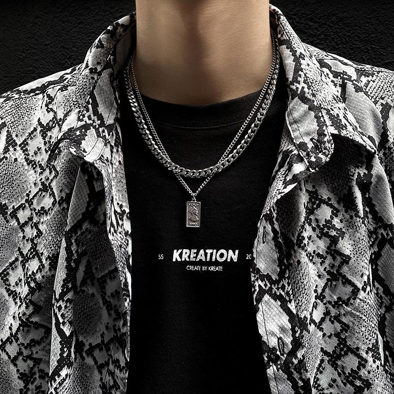 Layered Cuban Chain Necklace Silver Stainless Steel VENUS Coin Pendant Hip Hop Unisex Jewelry