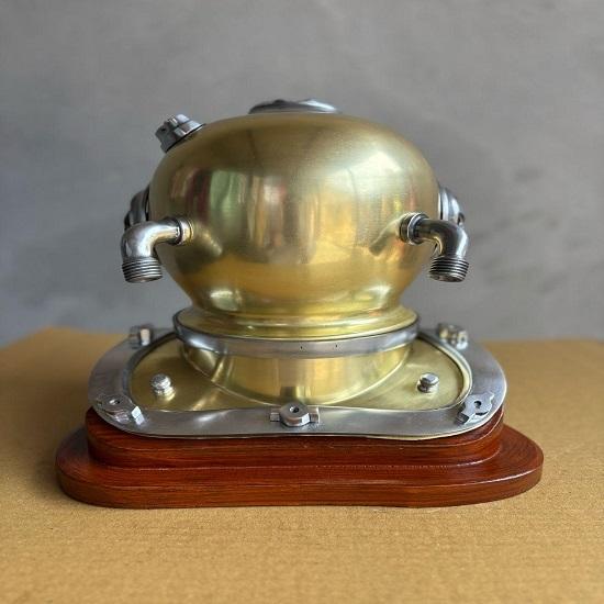 45.72 Cm US Navy Mark V Diving Helmet Wit Wood Base Replica Brass Copper Gift Item Home Decor