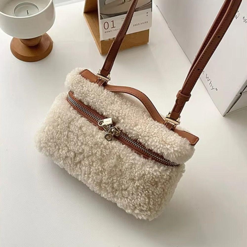Fashion Lamb Fur Velvet Women's Handbag High-end Lambswool Shoulder Bag Large Capacity Retro Lunch Box Bag For Autumn Winter