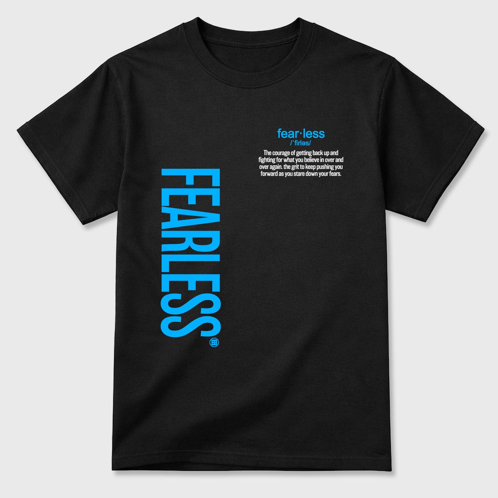 Fearless Definition graphic tee. Streetwear Brand Graphic T-Shirt. AJ14 University Blue 4XL