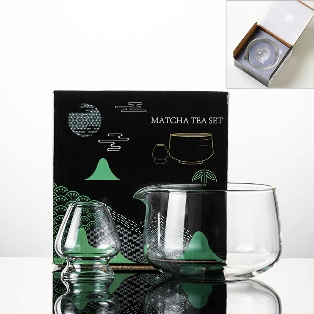 New Textured Matcha Bowl with Pouring Spout Glass Japanese Tea Set Reusable Matcha Making Kit Tea Lovers