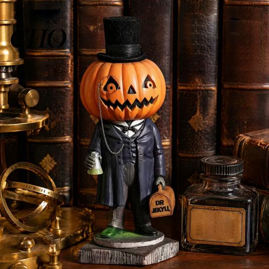 Outdoor Fall Patio Ornaments Spooky Halloween Figurine, Resin Scary Ghost Pumpkin Tabletop Decoration Autumn Table Centerpieces for Tiered Tray,