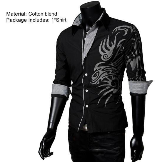 Single-breasted Chinese Style Shirt Turn-down Collar Long Sleeve Men Autumn Top for Daily Wear