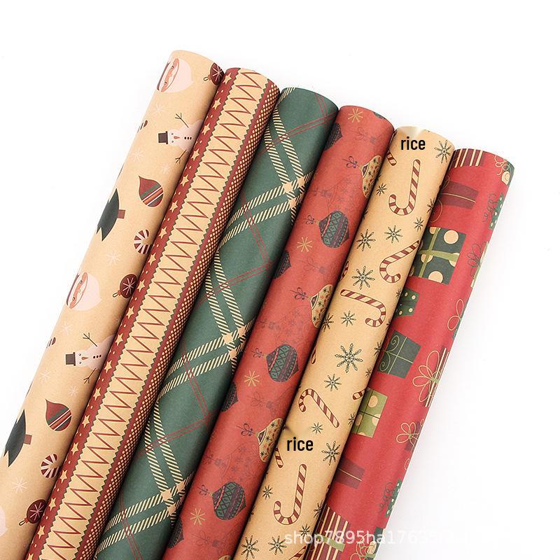 Retro Brown Kraft Holiday Gift Wrapping Paper for DIY Packaging