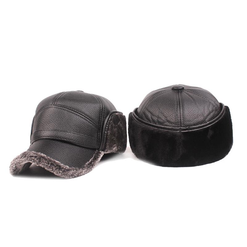 Middle-Aged and Elderly Baseball Cap Men's PU Cap Winter Warm Cycling Cap Old Velvet Ear Protection Cap