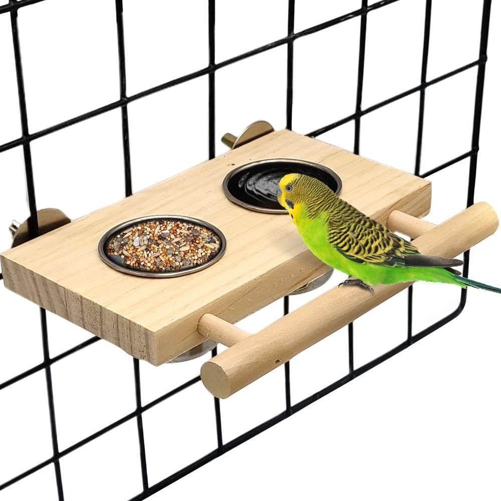 Stainless Steel Pet  Bowls Wooden Food Dishes Gift Bird Food Cups