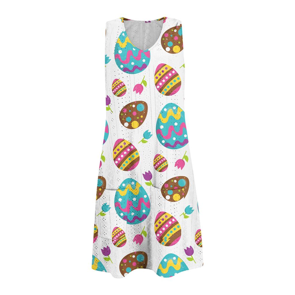 Robe débardeur décontractée tendance et respirante pour femme, imprimée, avec poches et ourlet fendu