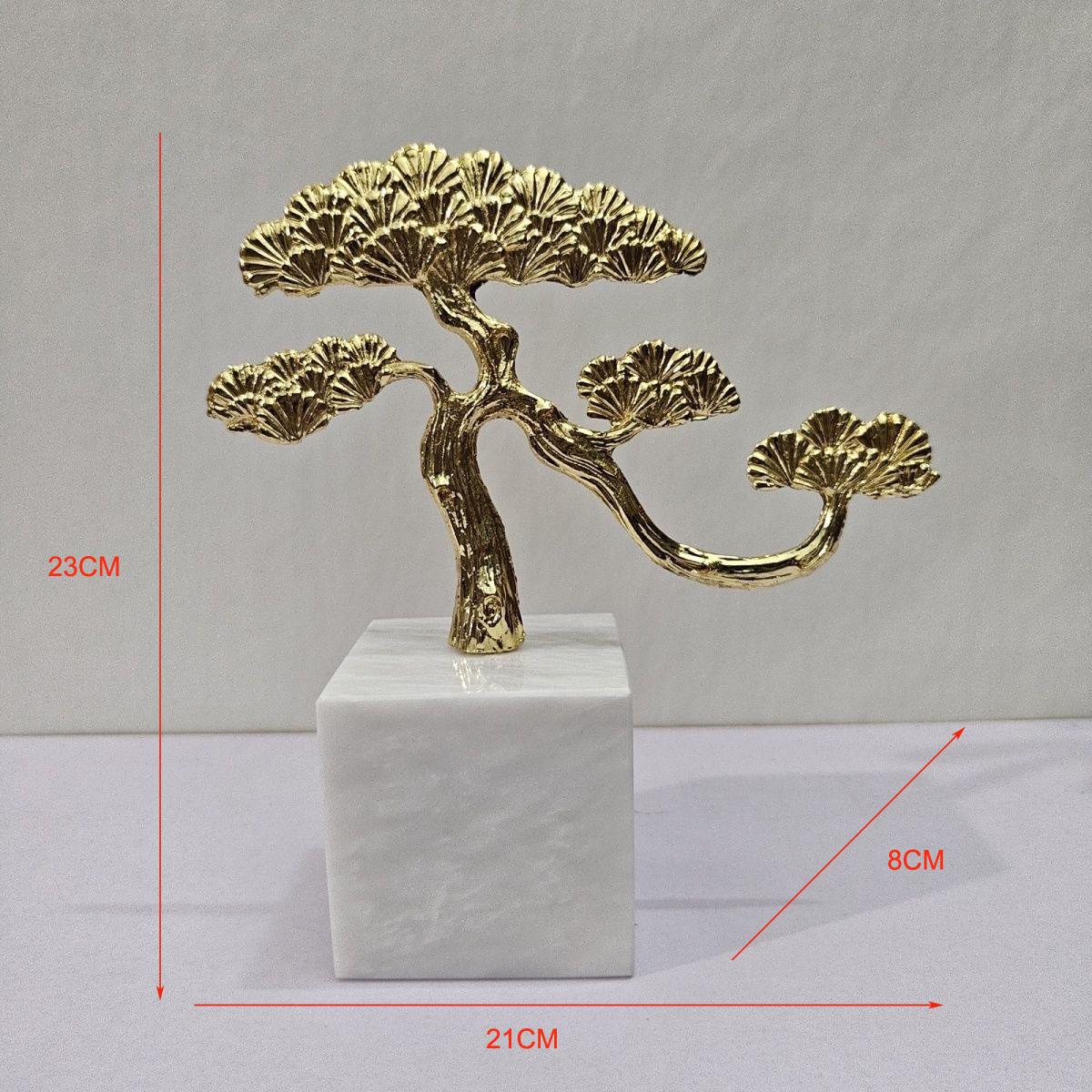 Marble Base Brass Welcoming Pine Fengshui Handicrafts Home Room Entrance Decoration Items Villa Hotel Desk Furnishing Ornaments