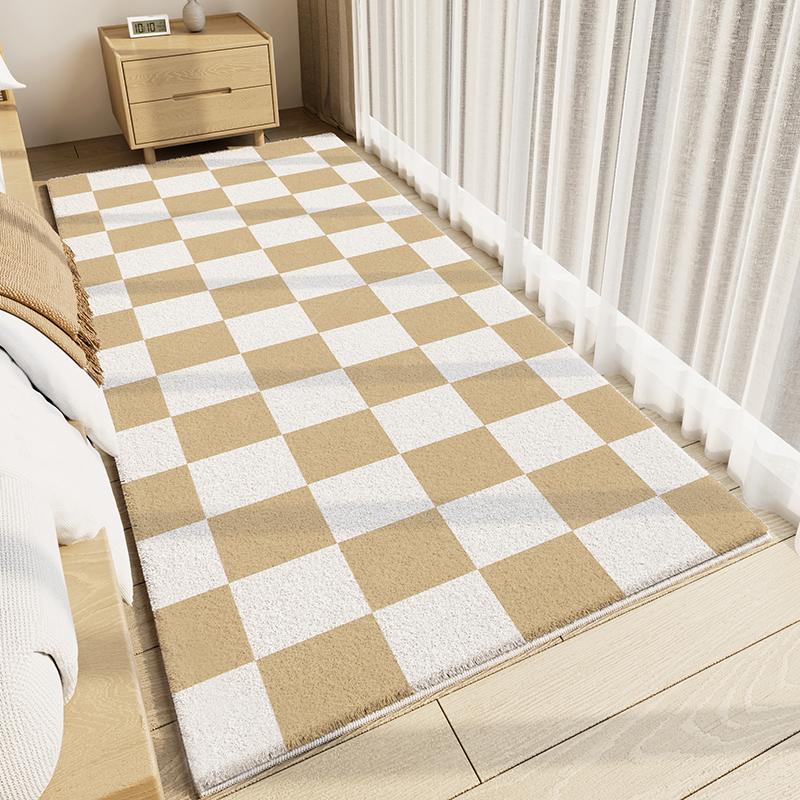 Modern Style Rugs For Bedroom Thicken Plush Living Room Decoration Plaid Carpet Fluffy Sofy Bedside Floor Mat Study Washable Rug