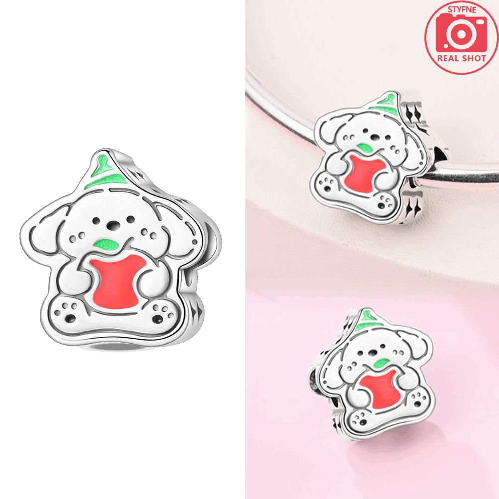 

S925 Silver Apple Puppy Beads String Cat Animal Beads Fit Bracelet Accessory Diy Anniversary Fine Gift Jewelry