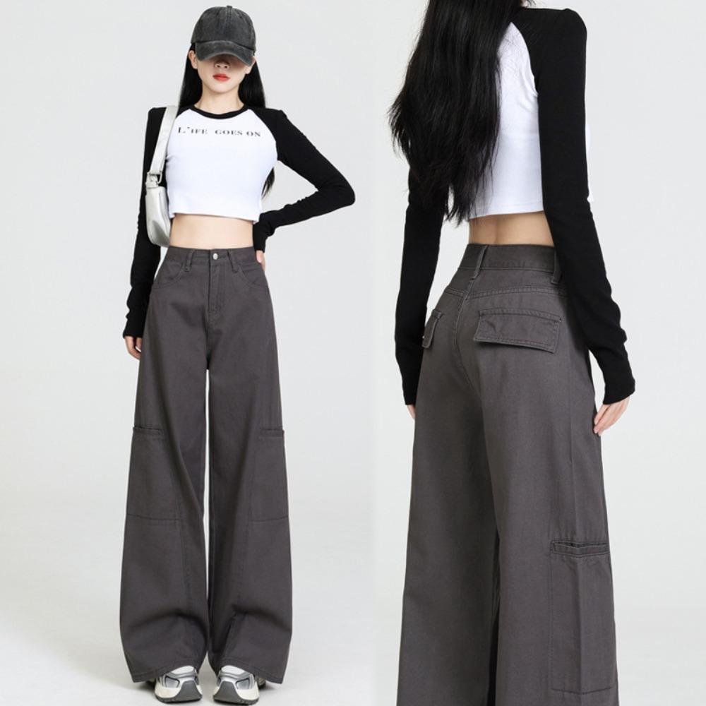 Spring and Autumn New Fashion Design Sense Loose Splicing Mopping Jeans Lazy Style Wide Leg Jeans Tide