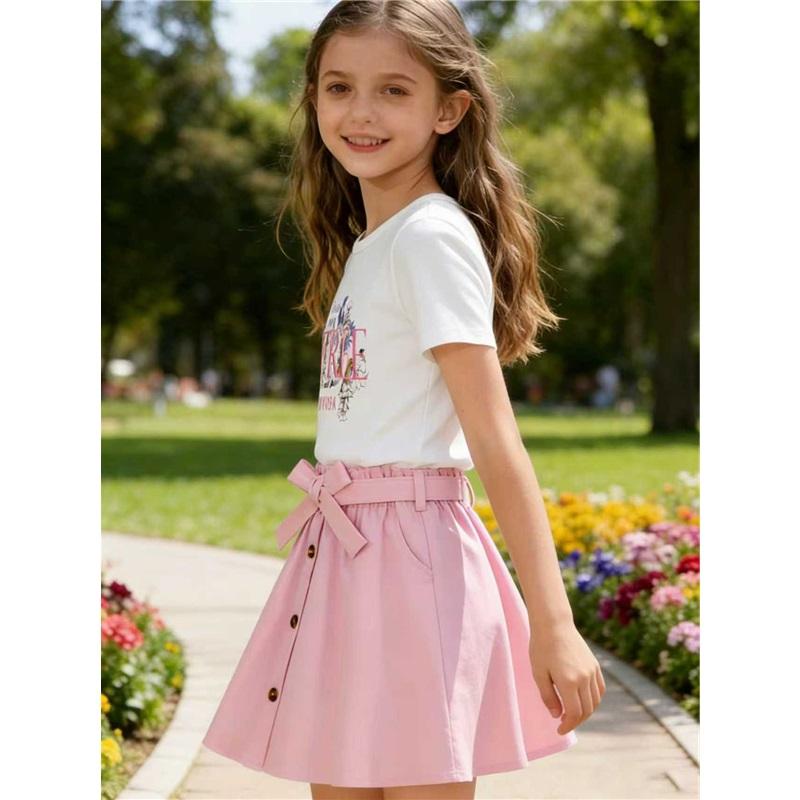 Girls' Fashion Two-Piece Summer Children's Sweet Princess Top + Skirt Set