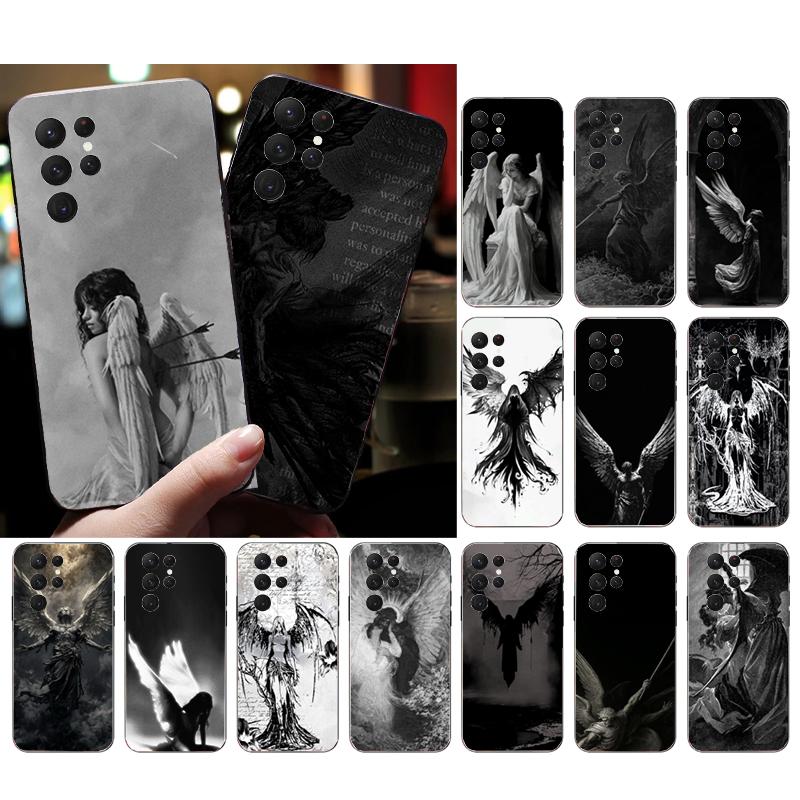 Phone Case For Samsung Galaxy S26 S25 S24 S23 S22 Ultra S23 S22 S25 Plus S24FE S23FE S26Edge Black Angel Death Demon