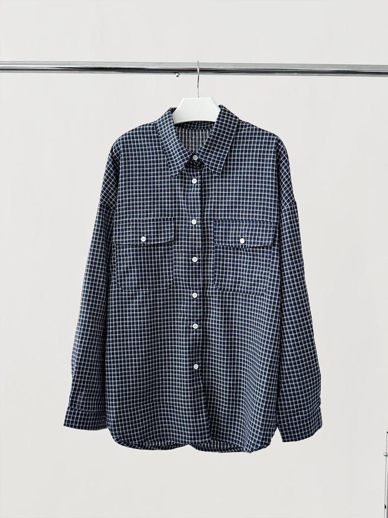 LOOPIN Retro Blau Kariertes Langarm Lockeres Hemd für Damen - Lässig & Vielseitig