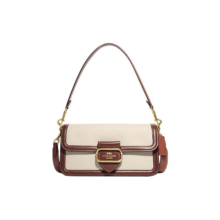 

Coach Morgan 27 Metal Logo Buckle Closure Leather And Fabric Tote Shoulder Bag Women Handbags Brown CH184-IMNAM Basic Set (Bag+Dust Bag)