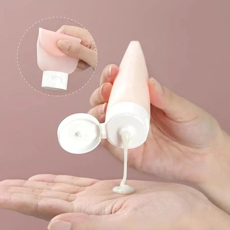 1set-Refillable Bottle 60ml Soft Silicone Lotion Container Squeeze Tube Empty Bottle Portable Travel Shampoo Bottle