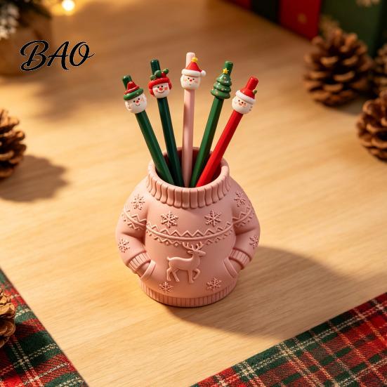 Desktop Ornament for Dressing Table 3D Printed Sweater Pen Holder, Creative Desk Organizer with Elk Snowflake Relief Home Unique Holiday Gift
