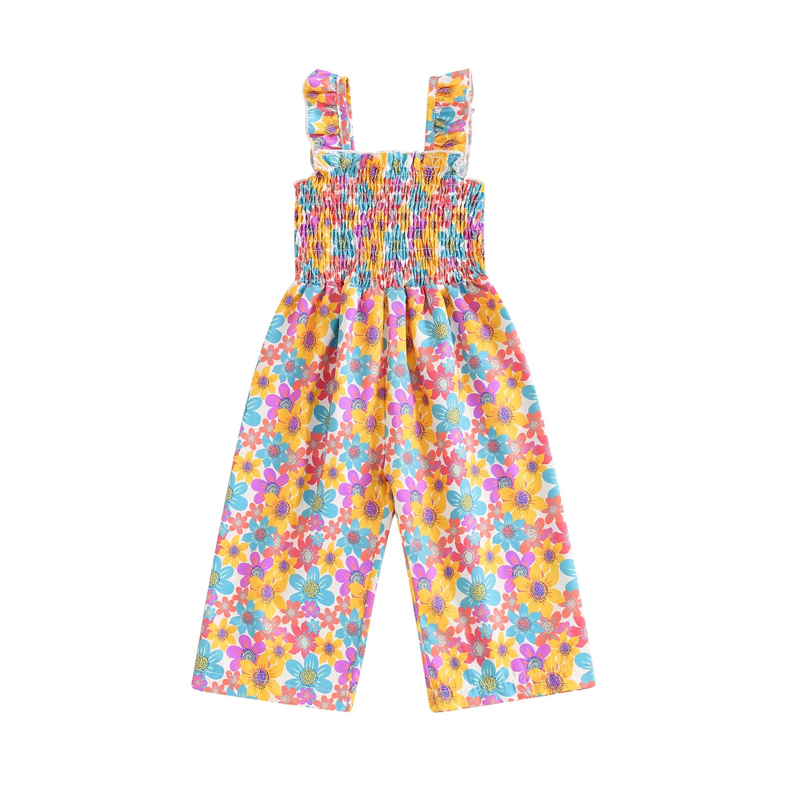 

Повседневный комбинезон для маленьких девочек 6, 12, 18, 24 месяцев, 3, 4 лет, летний комбинезон без рукавов с цветочным принтом, широкие штаны для новорожденных, милая одежда 6-12 Months жёлтый