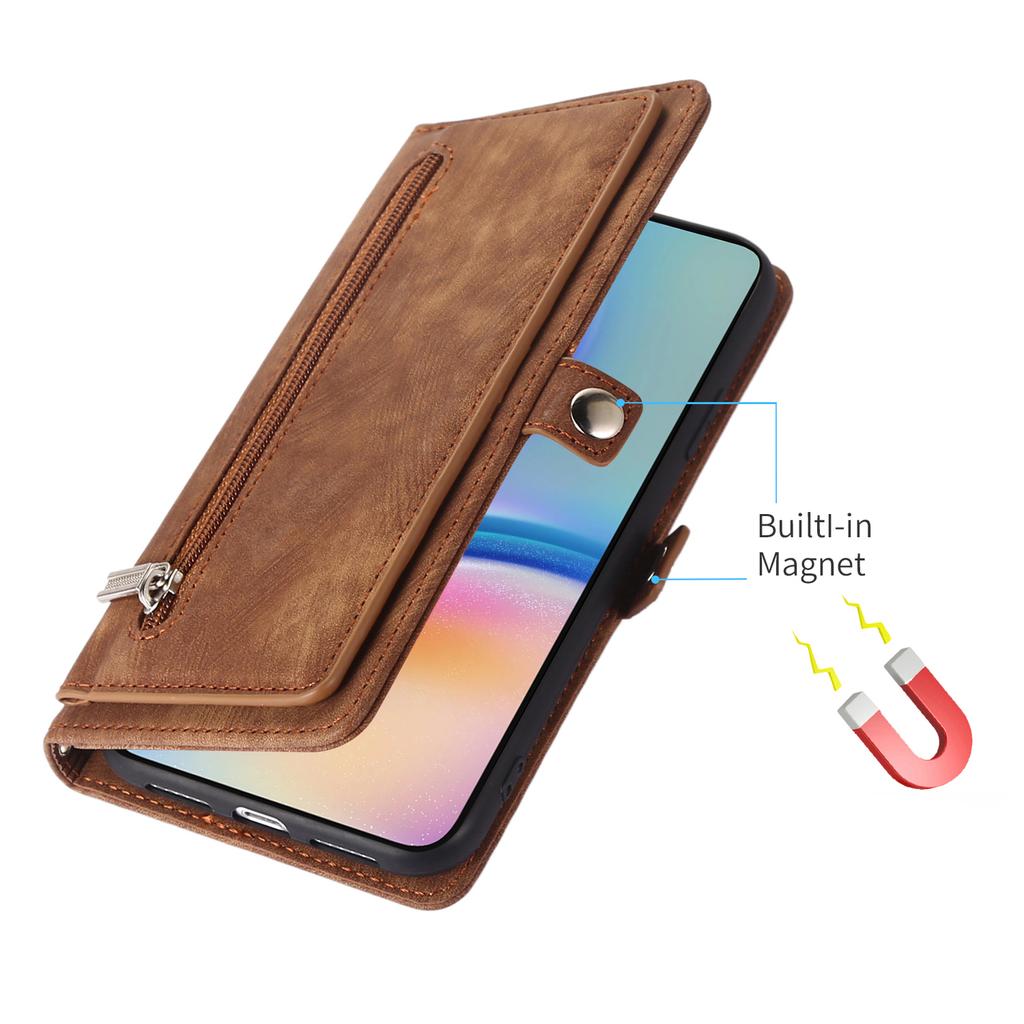 For Samsung Galaxy A35 5G Case Zipper Pocket 9 Card Slots PU Leather Phone Cover with Wrist Strap