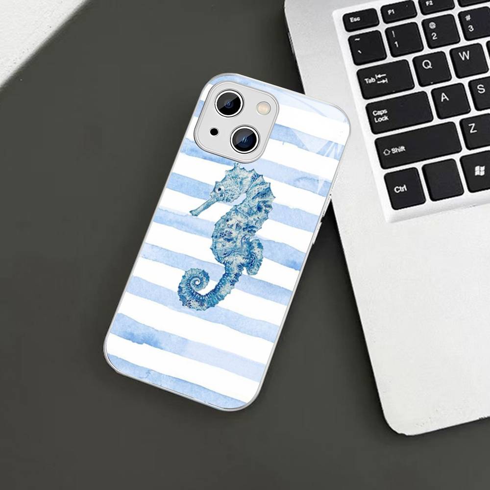 Cute Marine Life, Crabs, Lobsters Tempered Glass For Iphone 14 13 12 11 Pro Mini XS MAX 14Plus X XS XR Cover