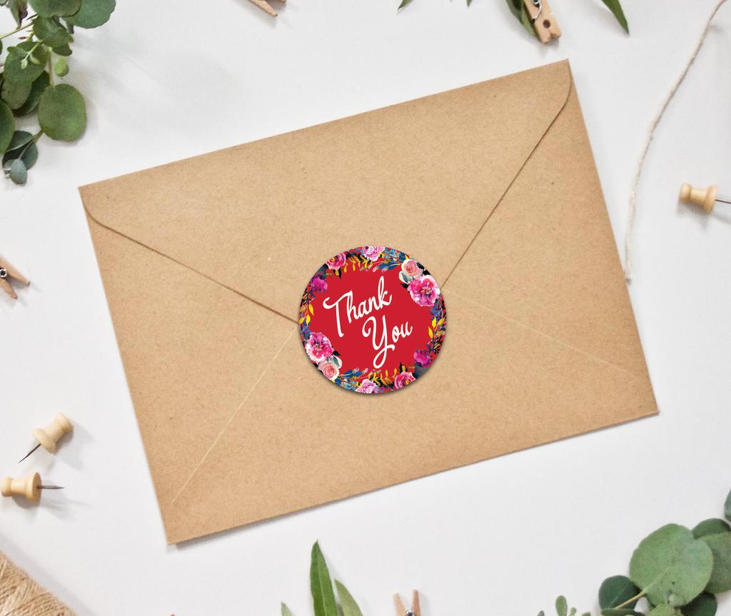 Darling Souvenir Round 45 Pcs Floral & Vines Border Black Thank You Stickers Envelope Seal-1.6