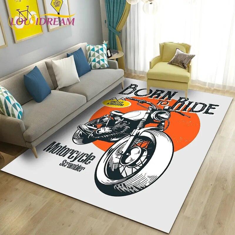 3D Retro Vintage Motorcycle Area Rug Large,Carpet Rug for Living Room Bedroom Sofa Decoration,Doormat Kitchen Non-slip Floor Mat