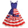 Women's Sexy Spaghetti-Strap Retro Dress With American Flag Print For Summer