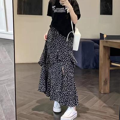 Koreanischer Retro Kleiner Blumiger Rock Damen Sommer Neu Seitenschlitz Elastische Hohe Taille A-Linien Kuchenkleid