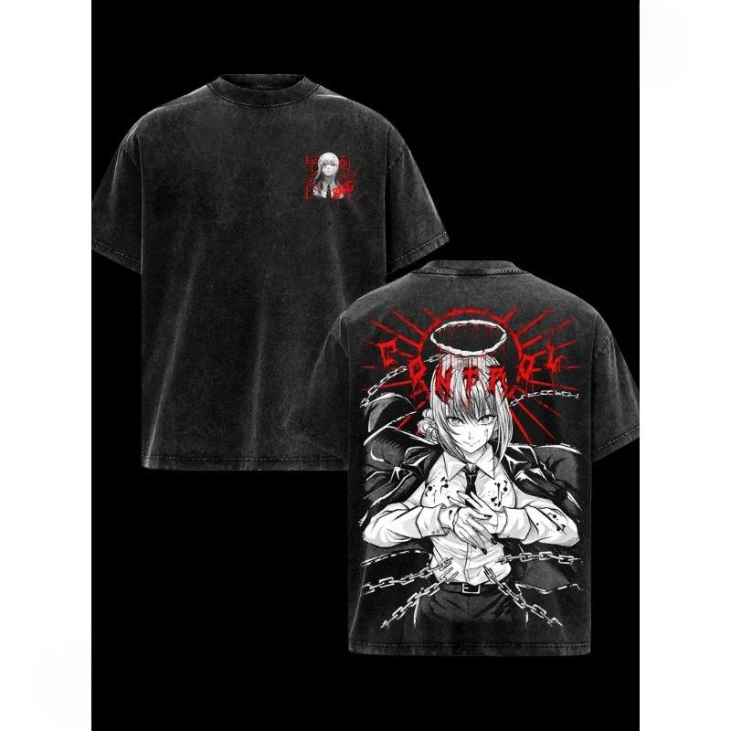 Chainsaw Man Makima Graphic Tshirt Men Women Clothing Short Sleeve Cotton T-shirts Washed Tee Harajuku Summer Street T Shirt