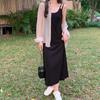 High-end design shoulder strap dress women's new summer loose and slim inner wear over-the-knee vest dress
