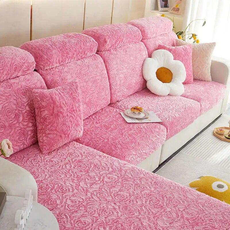 Husă pentru canapea, catifea trandafir, îngroșată, anti-alunecare, pluș, ultra-moale, husă pentru canapea pentru colț, 1/2/3/4 locuri Protector de mobilier