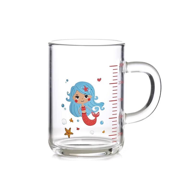 WEIMINGNUO Kids Mermaid Glass Milk Cup with Scale