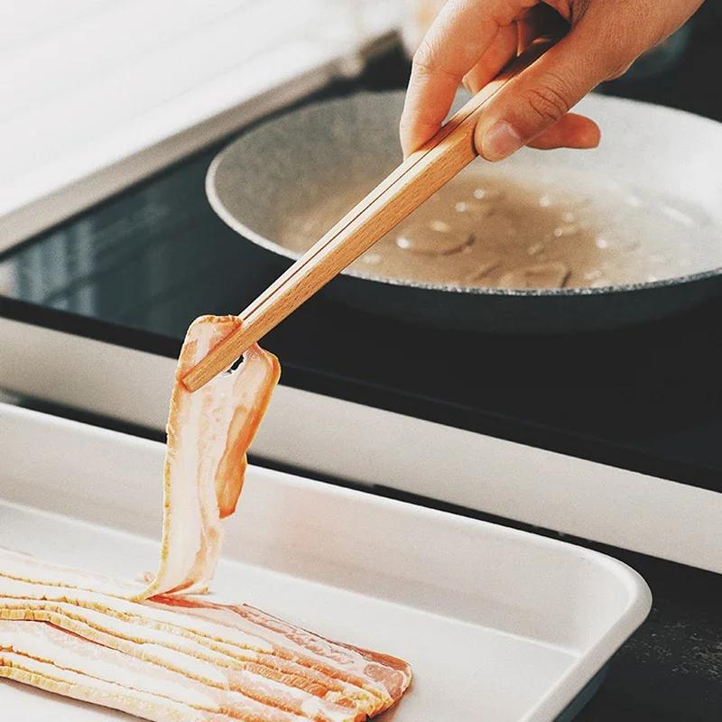 Wooden Tongs Kitchen Cooking Tweezer Meat Food Tongs Clip Bread Salad Clamp BBQ Kitchen Tweezers Wood Kitchen Accessories