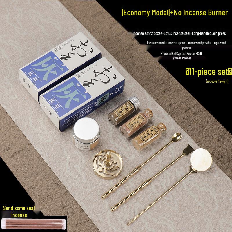 Kodo Set: Brass Ash Press Incense Burner & Pure Incense Powder with Dazuan Seal Mold for Home Use