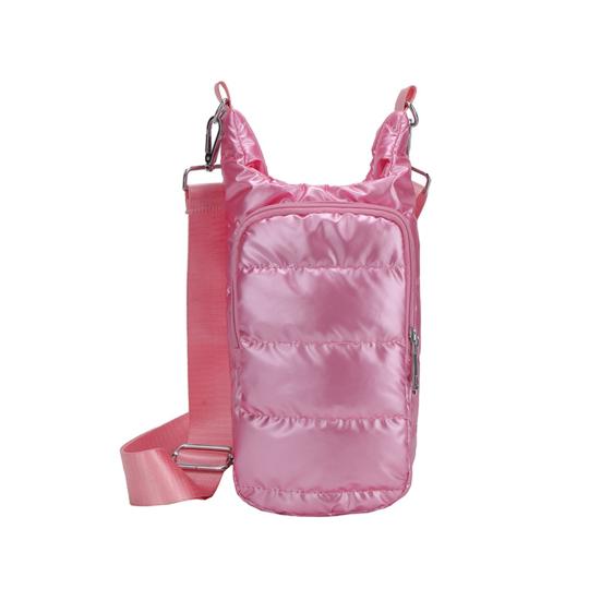 Water Cup Bag with Wide Shoulder Strap Double Zippered Pockets Waterproof Fabric Adjustable Strap Quilted Fabric Phone Bag