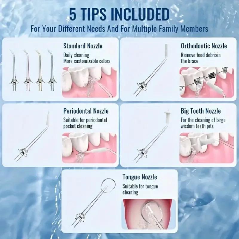 Water Flosser for Teeth Cleaning and Flossing 300ml Water Tank 3 Modes Cordless Rechargeable Oral Irrigator for Home Travel