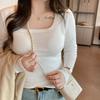 Square Collar Threaded Long-sleeved Bottoming Shirt for Women, Modal Inner Layer, Can Be Worn Outside In Spring and Autumn, Right Shoulder Tt-shirt