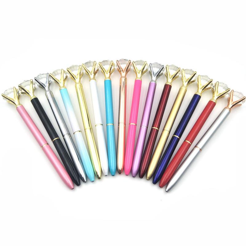 1pcs Popular Big Diamond Pen Metal Glass Fashion Water Diamond Pen Rotating Stationery Ball Pen Office Signature Pen