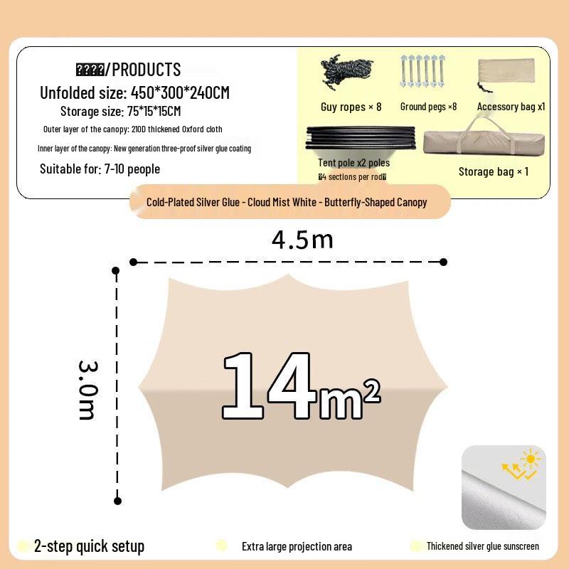 Black & Silver Sunshade Tarp: Thick, Rainproof & UV Protective Camping Shelter