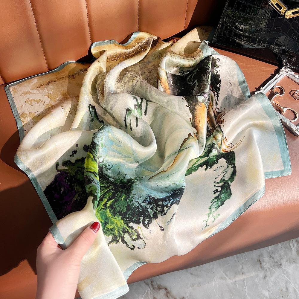 Spring new splashing ink oil painting silk silk scarf women s Suzhou silk 100% mulberry silk square scarf thin scarf wholesale 68cm